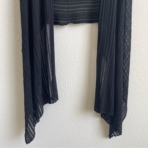MI & RENA Vintage Black Semi Sheer Stripe Short Sleeve Drape Crop Cardigan Top - Picture 7 of 13
